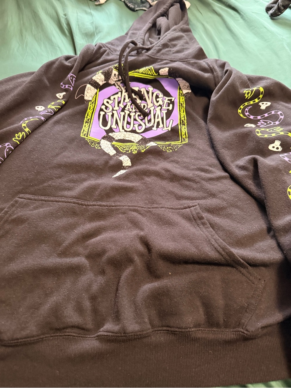 Ripple Junction Beetlejuice Black Hoodie with Purple and Lime Graphic